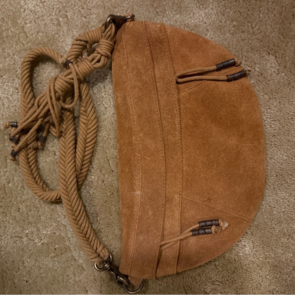 Free people Tan Suede Crossbody Bag with Rope Strap